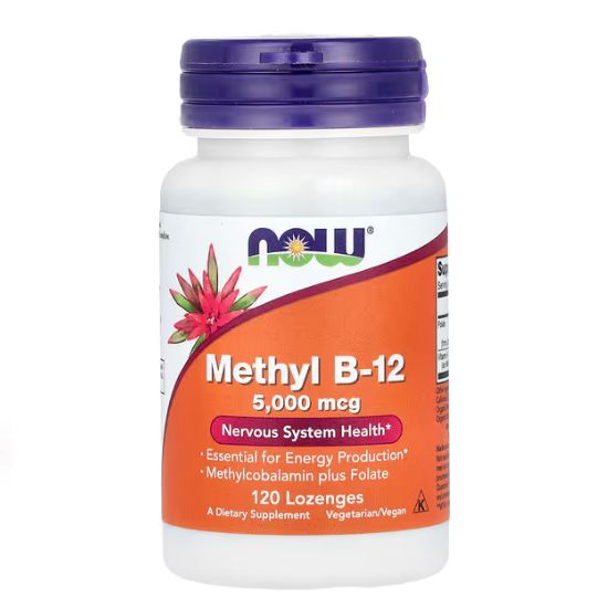 Methyl B-12 with Folic Acid, 5000mcg, 120 lozenges, NOW Foods - Vitax.ro