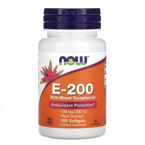 Vitamin E-200 - Natural (Mixed Tocopherols), 100 softgels, NOW Foods - Vitax.ro
