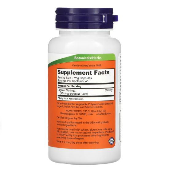 Moringa Leaf, Organic, 90 vcaps, NOW Foods - Vitax.ro