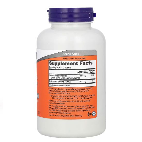 NAC with Selenium, 600mg, 250 vcaps, NOW Foods - Vitax.ro