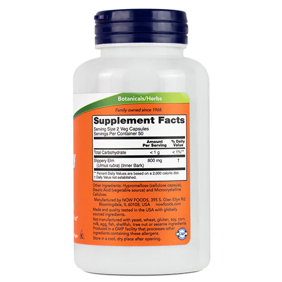 Slippery Elm 400mg, 100 vcaps, NOW Foods - Vitax.ro