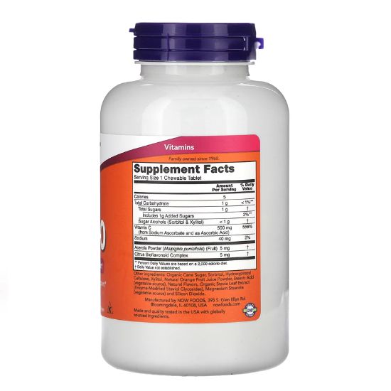 Vitamin C-500 Chewable, Orange, 100 tabs, NOW Foods - Vitax.ro