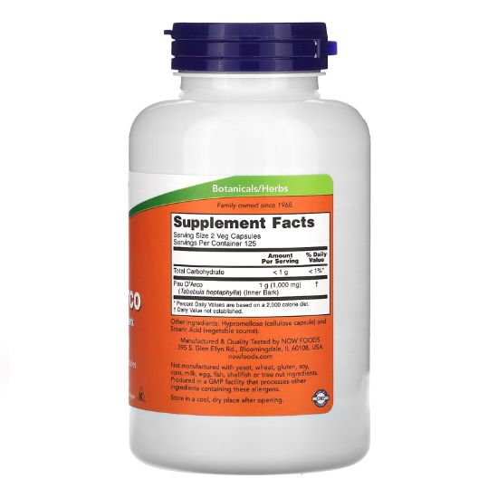 Pau D'Arco, 500mg, 250 vcaps, NOW Foods - Vitax.ro