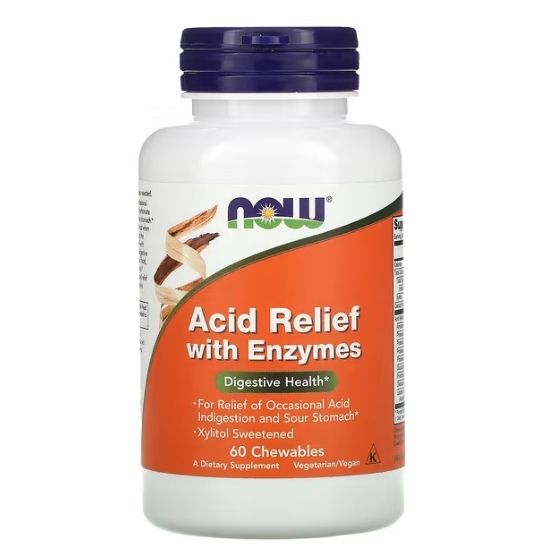 Acid Relief with Enzymes, 60 chewables, NOW Foods - Vitax.ro