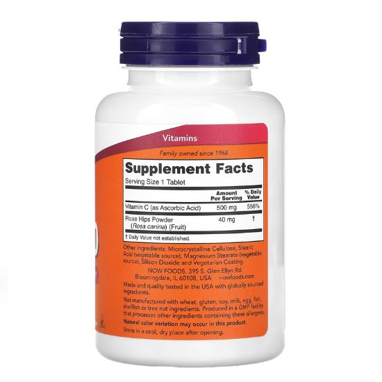 Vitamin C-500 with Rose Hips, 250 tablets, NOW Foods - Vitax.ro