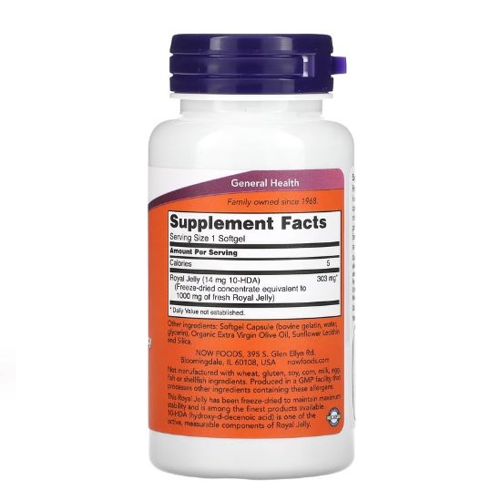Royal Jelly, 1000mg Equivalency, 60 softgels, NOW Foods - Vitax.ro