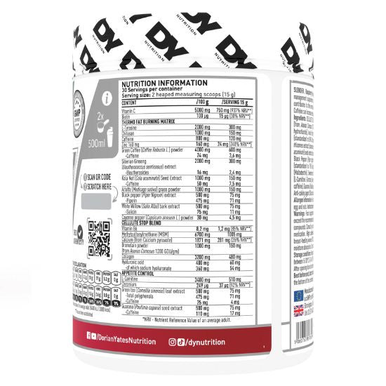 Slender Cellulite & Fat Burner, Raspberry, 450g, Dorian Yates - Vitax.ro