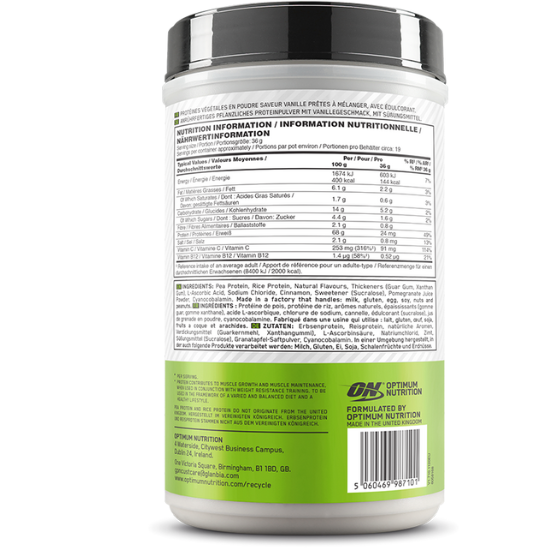 Gold Standard 100% Plant, Vanilla, 684g, Optimum Nutrition - Vitax.ro