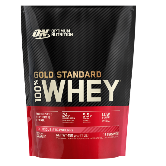 Gold Standard 100% Whey, Delicious Strawberry, 450g, Optimum Nutrition - Vitax.ro