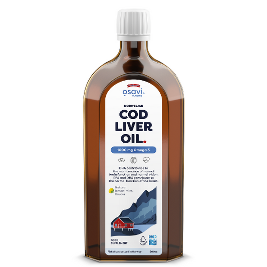 Norwegian Cod Liver Oil, 1000mg Omega 3 (Lemon-Mint), 500 ml, Osavi - Vitax.ro