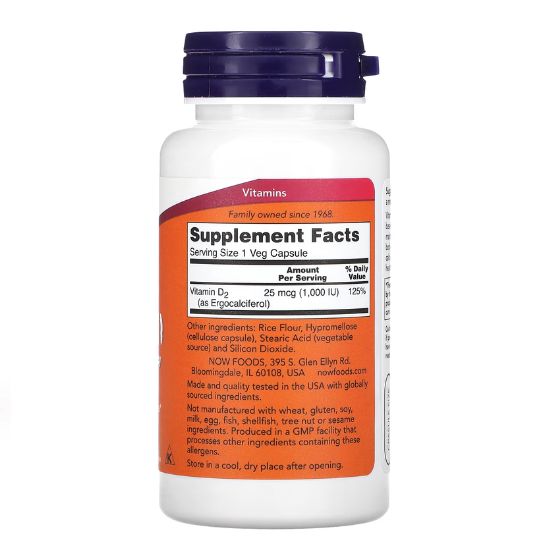 Vitamin D, 1000 IU Vegetarian - Dry, 120 vcaps, NOW Foods - Vitax.ro