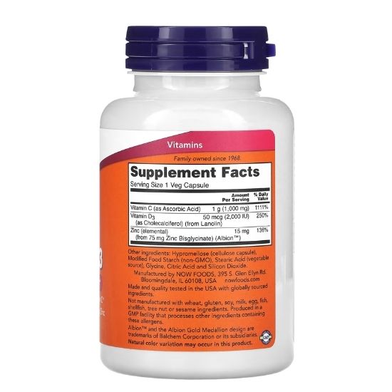 C-1000 Zinc & D-3 ,100 vcaps, NOW Foods - Vitax.ro
