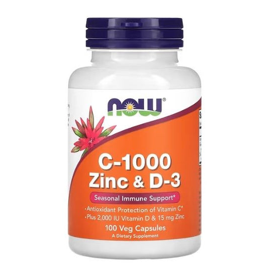 C-1000 Zinc & D-3 ,100 vcaps, NOW Foods - Vitax.ro