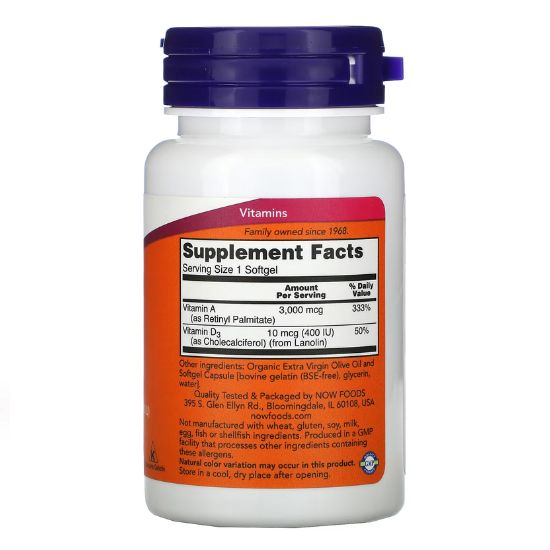Vitamin A & D, 10000/400 IU, 100 softgels, NOW Foods - Vitax.ro