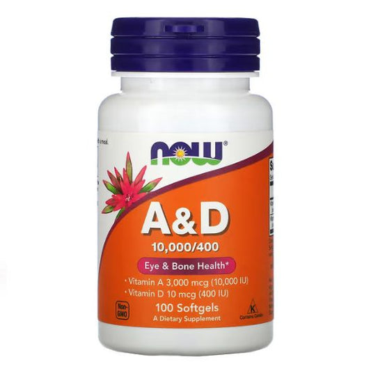 Vitamin A & D, 10000/400 IU, 100 softgels, NOW Foods - Vitax.ro
