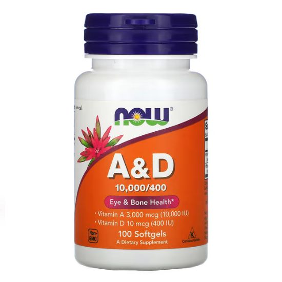 Vitamin A & D, 10000/400 IU, 100 softgels, NOW Foods - Vitax.ro