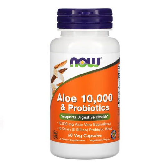 Aloe 10,000 & Probiotics, 60 vcaps, NOW Foods - Vitax.ro