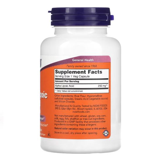 Alpha Lipoic Acid, 250mg, 120 vcaps, NOW Foods - Vitax.ro
