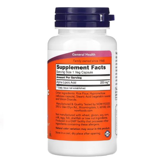 Alpha Lipoic Acid, 250mg, 60 vcaps, NOW Foods - Vitax.ro