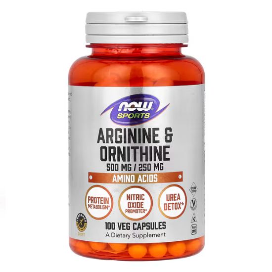 Arginine & Ornithine, 500/250, 100 vcaps, NOW Foods - Vitax.ro