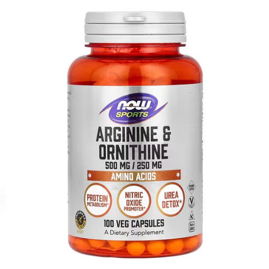 Arginine & Ornithine, 500/250, 100 vcaps, NOW Foods - Vitax.ro