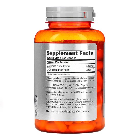 Arginine & Citrulline, 120 vcaps, NOW Foods - Vitax.ro