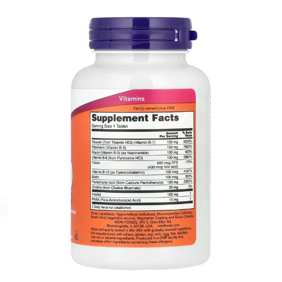 Vitamin B-100 Sustained Release, 100 tabs, NOW Foods - Vitax.ro