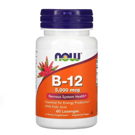 Vitamin B-12 with Folic Acid, 5000mcg, 60 lozenges, NOW Foods - Vitax.ro