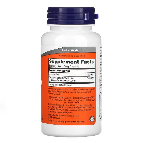 L-Theanine with Decaf Green Tea, 100mg, 90 vcaps, NOW Foods - Vitax.ro