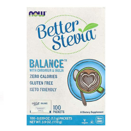 BetterStevia Balance with Chromium & Inulin, 100 packets, NOW Foods - Vitax.ro