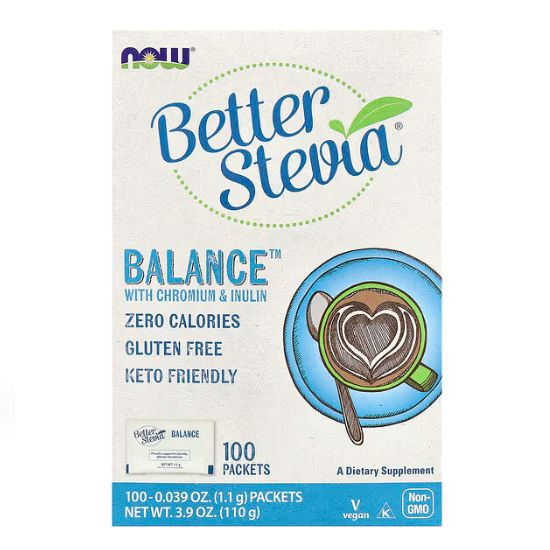BetterStevia Balance with Chromium & Inulin, 100 packets, NOW Foods - Vitax.ro
