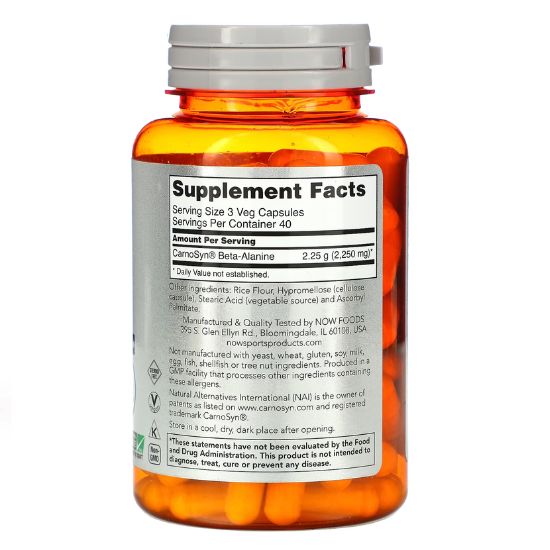 Beta Alanine, 750mg, 120 vcaps, NOW Foods - Vitax.ro
