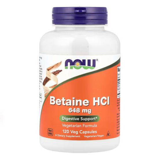 Betaine HCl, 648mg, 120 vcaps, NOW Foods - Vitax.ro