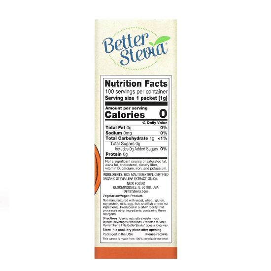 Better Stevia Packets, Original, 100 packets, NOW Foods - Vitax.ro