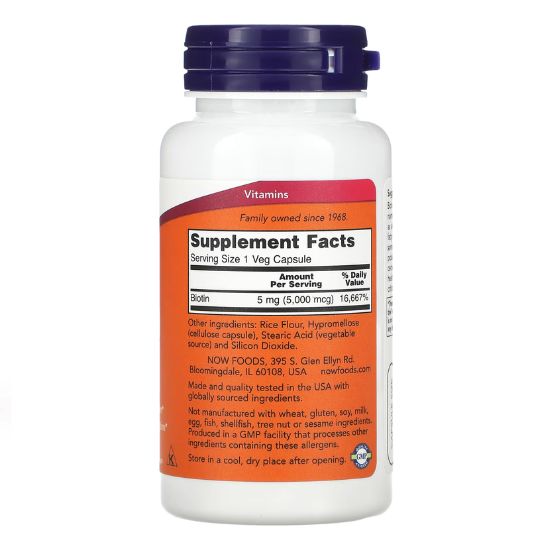 Biotin, 5000mcg, 60 vcaps, NOW Foods - Vitax.ro