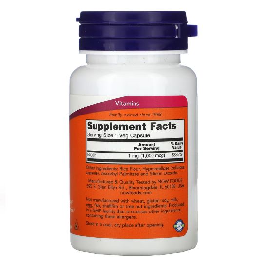 Biotin, 1000mcg, 100 vcaps, NOW Foods - Vitax.ro