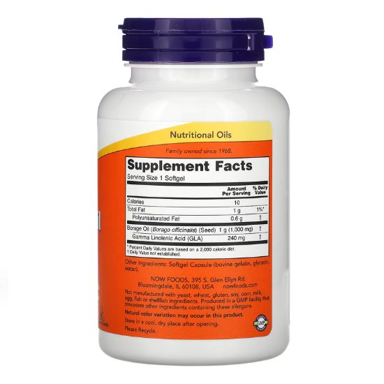 Borage Oil, 1000mg, 60 softgels, NOW Foods - Vitax.ro