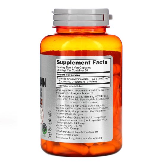 BCAA - Branched Chain Amino Acids, 120 caps, NOW Foods - Vitax.ro