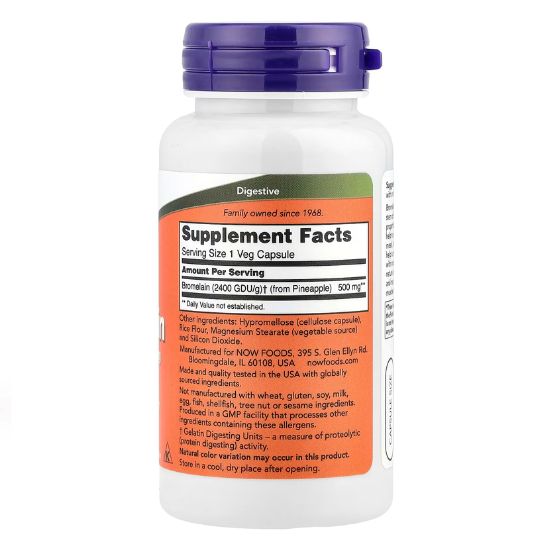 Bromelain, 500mg, 60 vcaps, NOW Foods - Vitax.ro