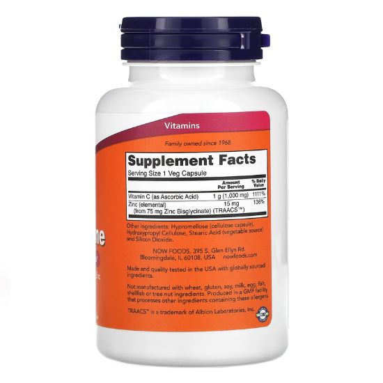C-1000 Zinc Immune, 90 vcaps, NOW Foods - Vitax.ro