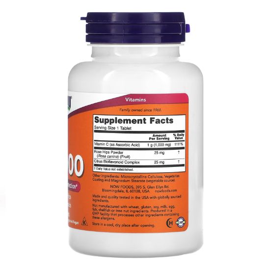 Vitamin C-1000 with Rose Hips & Bioflavonoids, 100 tablets, NOW Foods - Vitax.ro