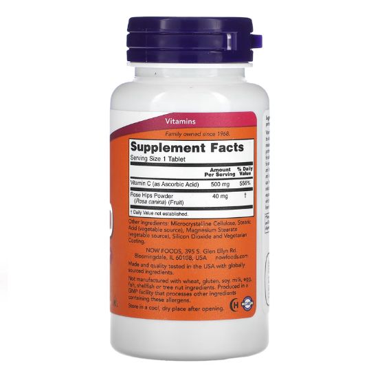Vitamin C-500 with Rose Hips, 100 tablets, NOW Foods - Vitax.ro