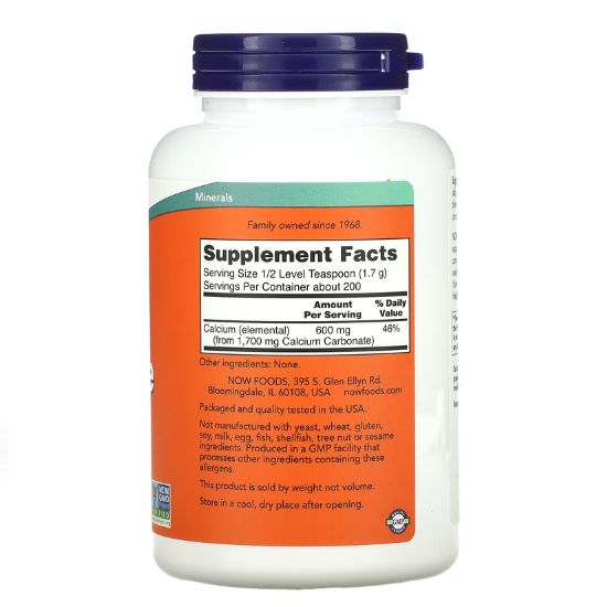 Calcium Carbonate, Pure Powder, 340g, NOW Foods - Vitax.ro