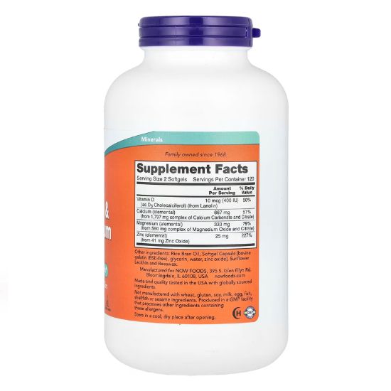 Calcium & Magnesium with Vit D and Zinc, 240 Softgels, NOW Foods - Vitax.ro