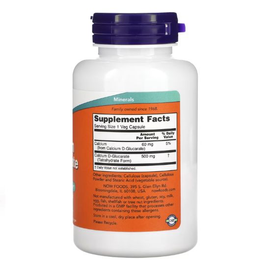 Calcium D-Glucarate, 500mg, 90 vcaps, NOW Foods - Vitax.ro