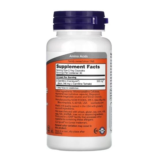 L-Carnitine, 250mg, 60 vcaps, NOW Foods - Vitax.ro