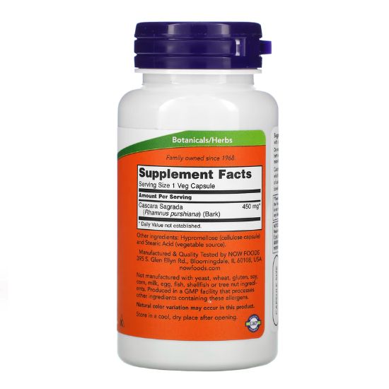 Cascara Sagrada, 450mg, 100 vcaps, NOW Foods - Vitax.ro