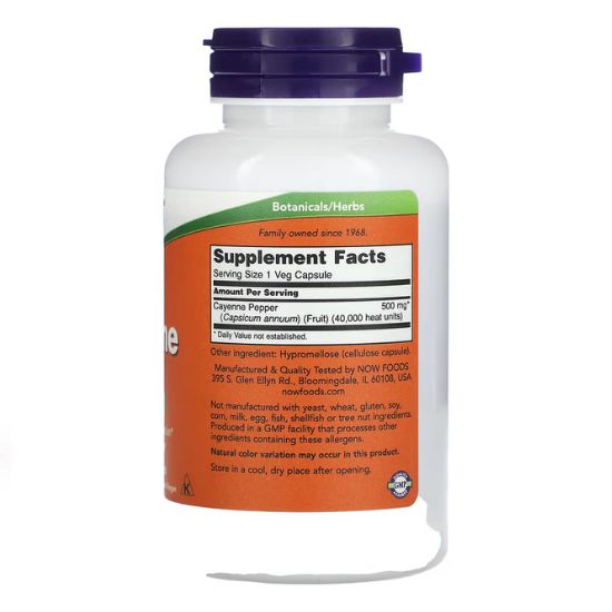 Cayenne, 500mg, 100 vcaps, NOW Foods - Vitax.ro