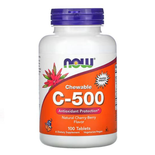 Vitamin C-500 Chewable, Cherry-Berry, 100 tabs, NOW Foods - Vitax.ro