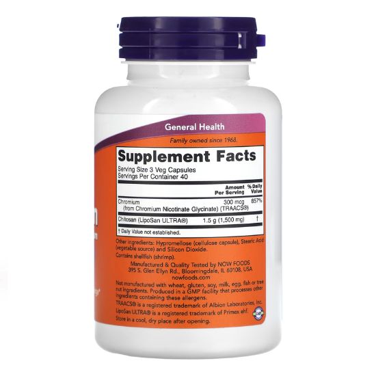 Chitosan, 500mg Plus Chromium, 120 vcaps, NOW Foods - Vitax.ro